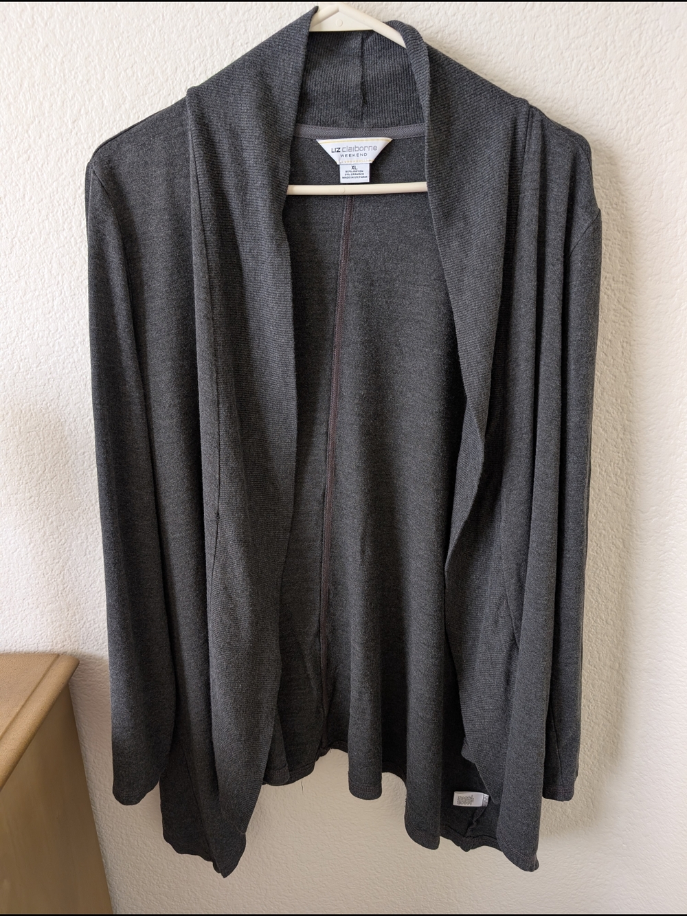 Liz Claiborne Dark Charcoal Draped Open-Front Cardigan